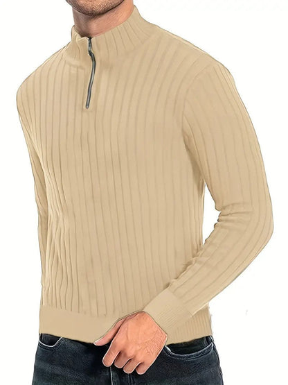 Dwayne Pulli | Herren Strickpullover mit halbem Reißverschluss-Khaki-S-Chaps Herrenmode