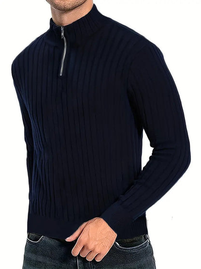 Dwayne Pulli | Herren Strickpullover mit halbem Reißverschluss-Marineblau-S-Chaps Herrenmode