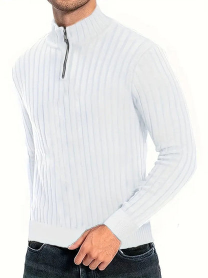 Dwayne Pulli | Herren Strickpullover mit halbem Reißverschluss-Weiß-S-Chaps Herrenmode