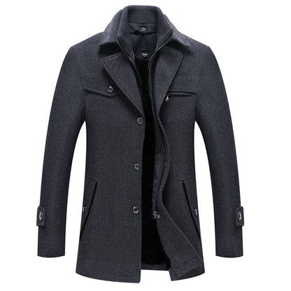 Einreihiger Woll-Trenchcoat für Herren mit Reißverschluss – Wollmantel – Winterjacken für Herren-Chaps Herrenmode