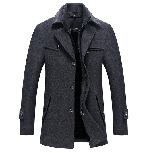 Einreihiger Woll-Trenchcoat für Herren mit Reißverschluss – Wollmantel – Winterjacken für Herren-Chaps Herrenmode
