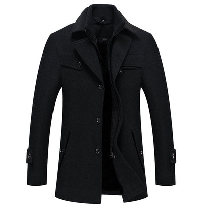 Einreihiger Woll-Trenchcoat für Herren mit Reißverschluss – Wollmantel – Winterjacken für Herren-Schwarz-M-Chaps Herrenmode
