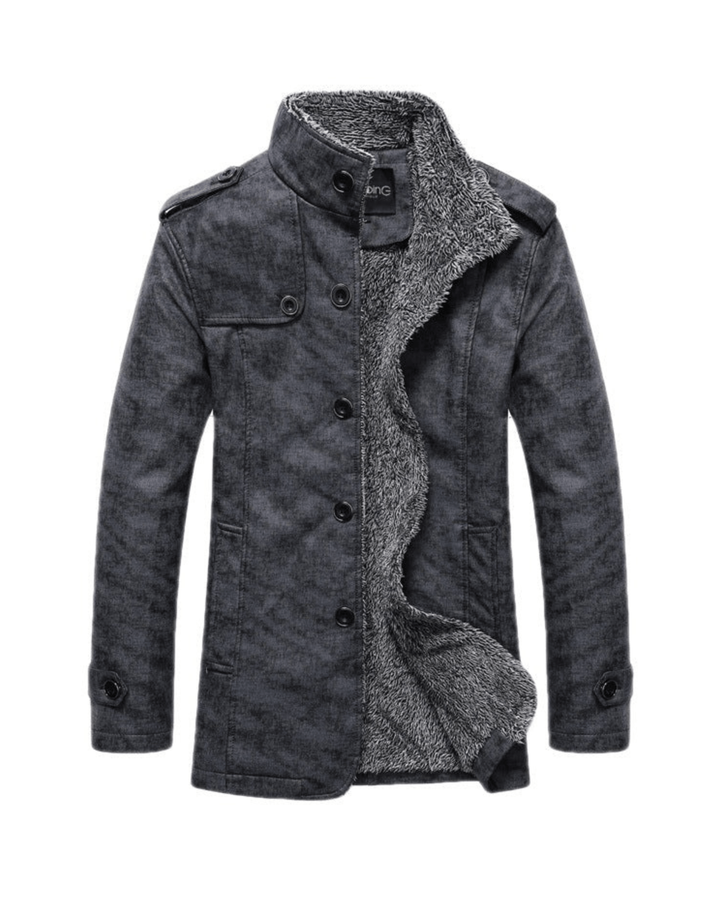 Fellgefütterte Jacke | Warm | Stehkragen | Winterjacke | Herrenjacke-Dunkelgrau-M-Chaps Herrenmode