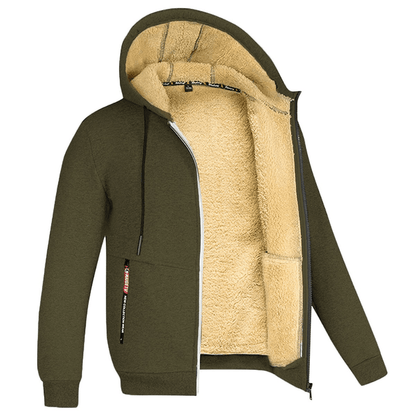 Fellgefütterter Hoodie – Warm – Mit Reißverschluss – Winter-Hoodie – Herren-Hoodie-Jacke-Armeegrün-S-Chaps Herrenmode
