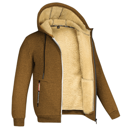 Fellgefütterter Hoodie – Warm – Mit Reißverschluss – Winter-Hoodie – Herren-Hoodie-Jacke-Braun-S-Chaps Herrenmode