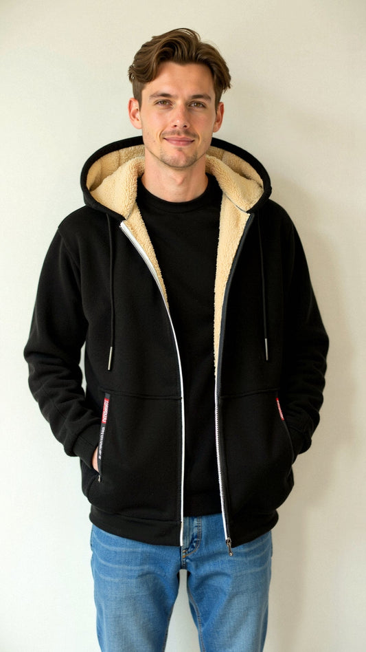 Fellgefütterter Hoodie – Warm – Mit Reißverschluss – Winter-Hoodie – Herren-Hoodie-Jacke-Chaps Herrenmode