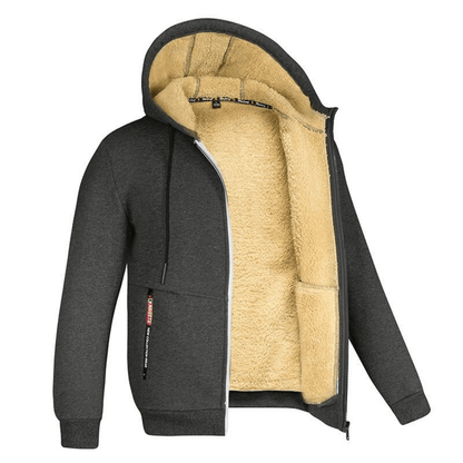 Fellgefütterter Hoodie – Warm – Mit Reißverschluss – Winter-Hoodie – Herren-Hoodie-Jacke-Dunkelgrau-S-Chaps Herrenmode