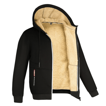 Fellgefütterter Hoodie – Warm – Mit Reißverschluss – Winter-Hoodie – Herren-Hoodie-Jacke-Schwarz-S-Chaps Herrenmode