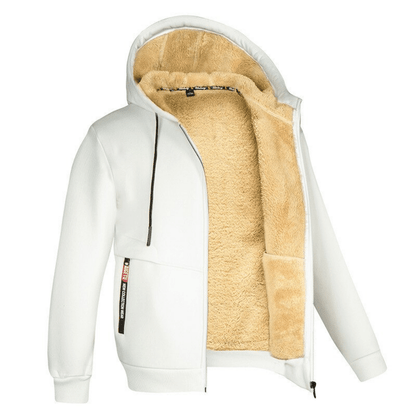 Fellgefütterter Hoodie – Warm – Mit Reißverschluss – Winter-Hoodie – Herren-Hoodie-Jacke-Weiß-S-Chaps Herrenmode