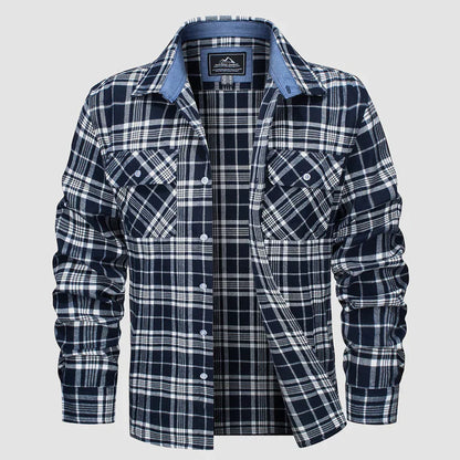 Flanellhemd – Kariertes Herrenhemd mit Knöpfen und Brusttaschen-Marine-S-Chaps Herrenmode