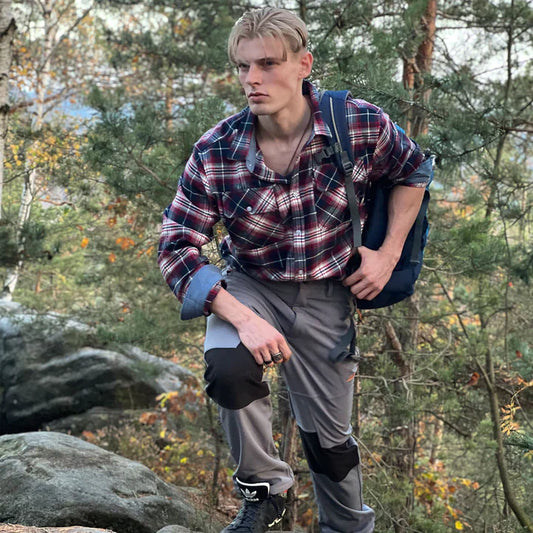 Flanellhemd – Kariertes Herrenhemd mit Knöpfen und Brusttaschen-Rot-Weiss-S-Chaps Herrenmode