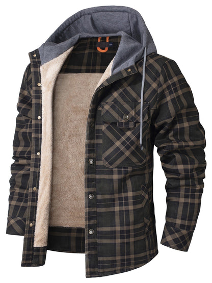Flanelljacke | Kapuzenjacke | Karojacke | Fleecejacke | Winterjacke für Herren-Dunkelgrün-S-Chaps Herrenmode
