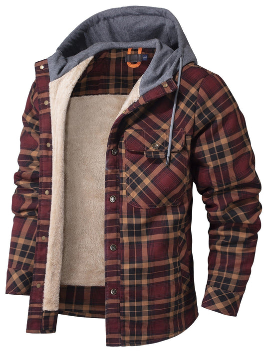 Flanelljacke | Kapuzenjacke | Karojacke | Fleecejacke | Winterjacke für Herren-Dunkelrot-S-Chaps Herrenmode