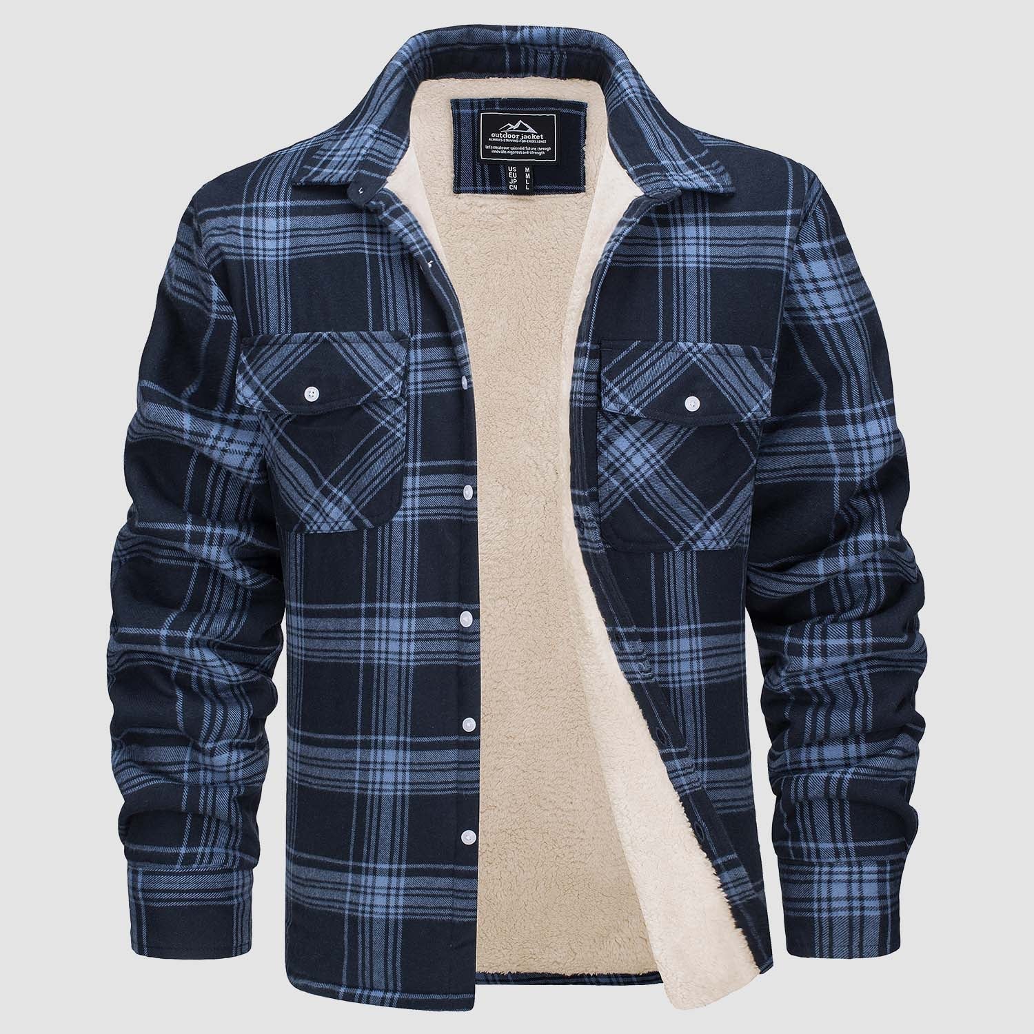 Flanelljacke – Kariertes, Mit Fleece Gefüttertes Herren-Overshirt für den Winter-Blau-S-Chaps Herrenmode