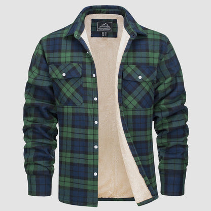 Flanelljacke – Kariertes, Mit Fleece Gefüttertes Herren-Overshirt für den Winter-Grün-S-Chaps Herrenmode