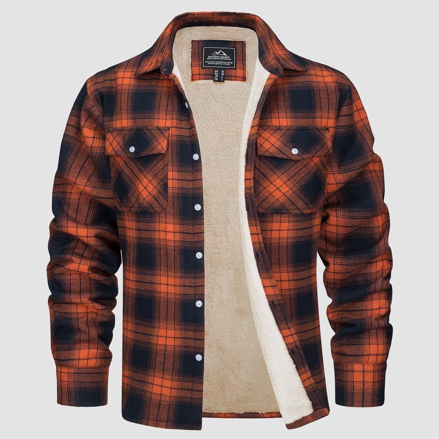 Flanelljacke – Kariertes, Mit Fleece Gefüttertes Herren-Overshirt für den Winter-Orange-S-Chaps Herrenmode