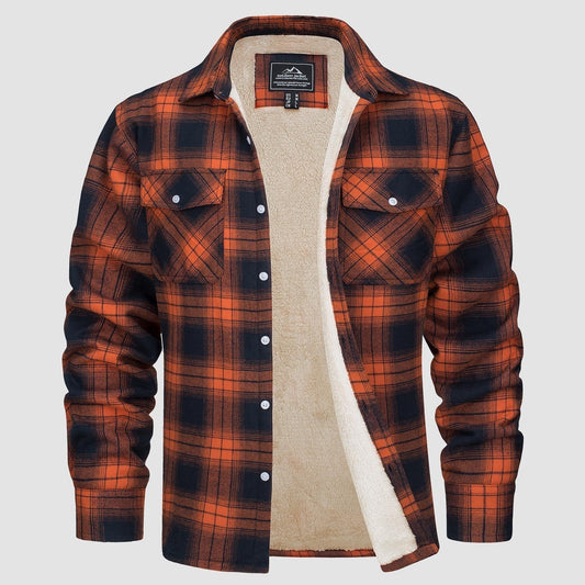 Flanelljacke – Kariertes, Mit Fleece Gefüttertes Herren-Overshirt für den Winter-Orange-S-Chaps Herrenmode