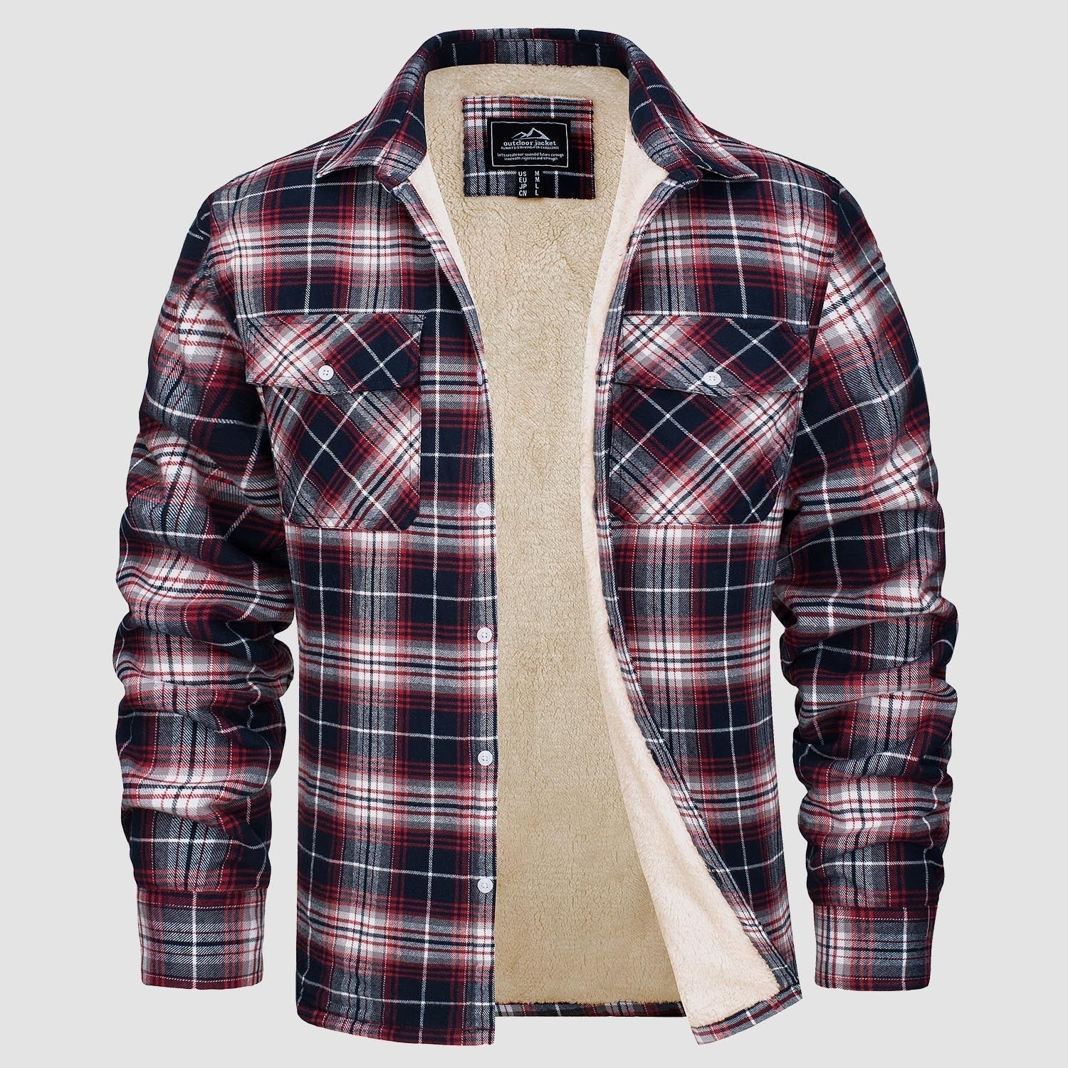 Flanelljacke – Kariertes, Mit Fleece Gefüttertes Herren-Overshirt für den Winter-Rot-S-Chaps Herrenmode
