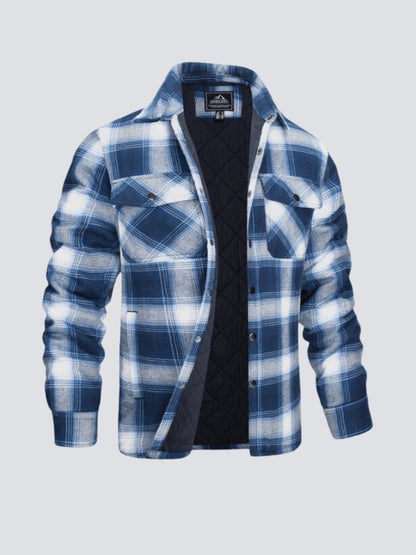 Flanelljacke – kariert – mit Knöpfen – gefütterte Innenjacke – Winterjacke für Herren-Blau-M-Chaps Herrenmode