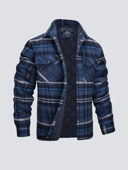 Flanelljacke – kariert – mit Knöpfen – gefütterte Innenjacke – Winterjacke für Herren-Dunkelblau-M-Chaps Herrenmode