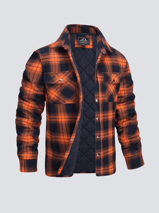 Flanelljacke – kariert – mit Knöpfen – gefütterte Innenjacke – Winterjacke für Herren-Orange-M-Chaps Herrenmode