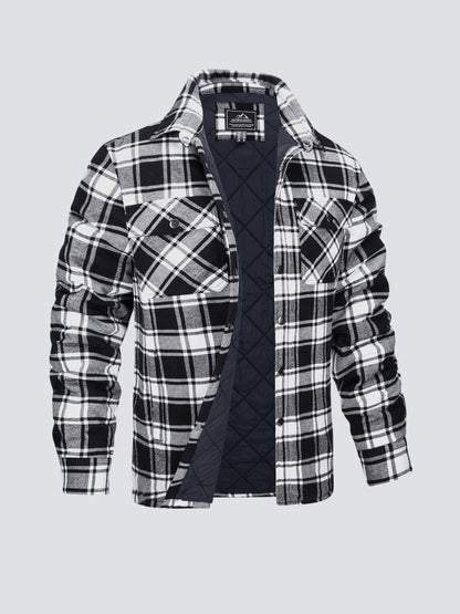 Flanelljacke – kariert – mit Knöpfen – gefütterte Innenjacke – Winterjacke für Herren-Schwarz-M-Chaps Herrenmode