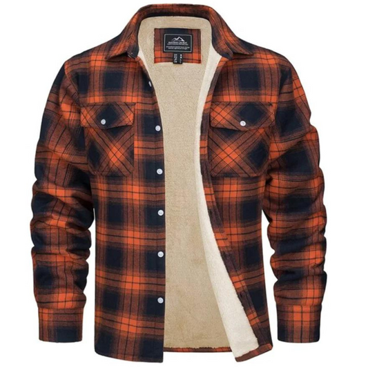 Fleece Gefütterte Jacke | Kariert | Button-Up | Flanellhemd | Winterjacke-Orange-S-Chaps Herrenmode