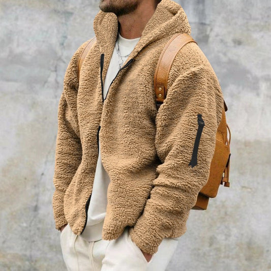 Fleece-Hoodie | Warm | Mit Reißverschluss | Teddy-Hoodie | Fleecejacke für Männer-Khaki-S-Chaps Herrenmode