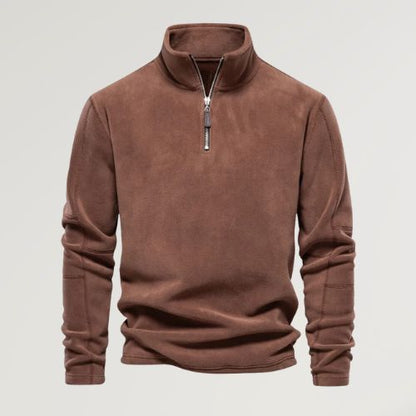 Fleece Pullover - Quarter Zip - Langarm - Fleece Shirt - Herren Half Zip Pullover-Braun-S-Chaps Herrenmode