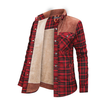 Fleece gefütterte Jacke | Kariert | Button-Up | Karierte Jacke | Herren Überhemd-Kirschenrot-XS-Chaps Herrenmode