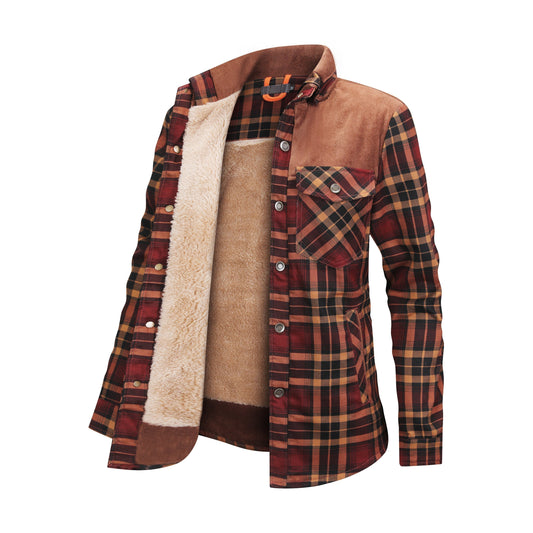 Fleece gefütterte Jacke | Kariert | Button-Up | Karierte Jacke | Herren Überhemd-Weinrot-XS-Chaps Herrenmode