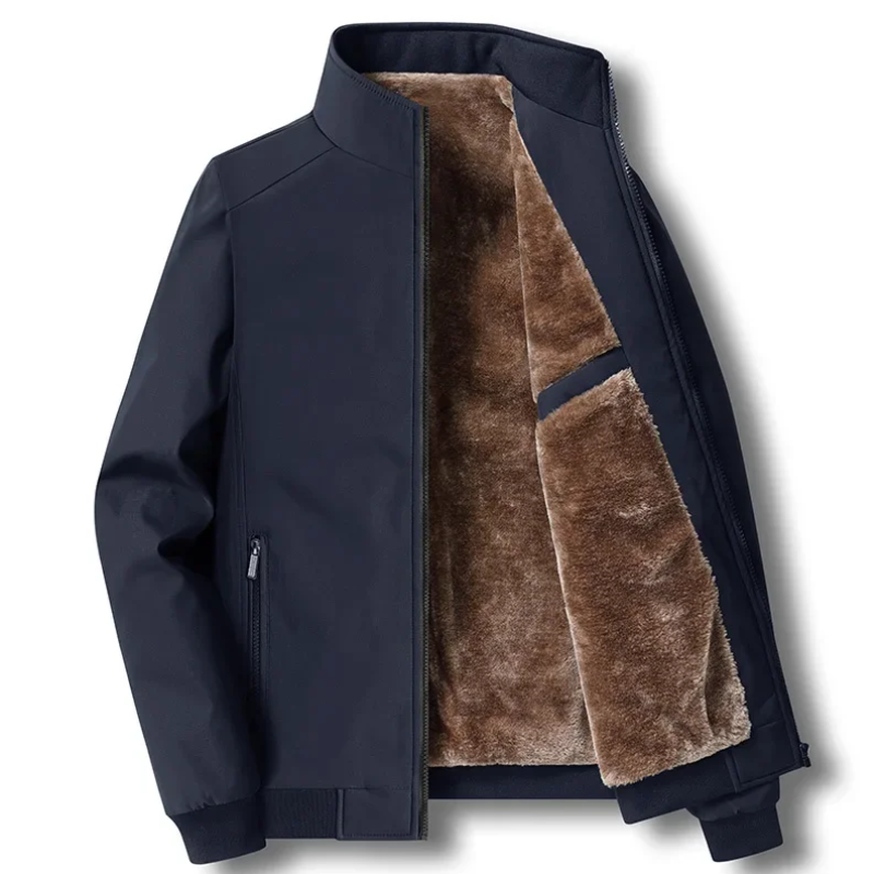 Fleece gefütterte Jacke - Winddichte Herrenjacke mit Reißverschluss für Herbst und Winter-Blau-S-Chaps Herrenmode