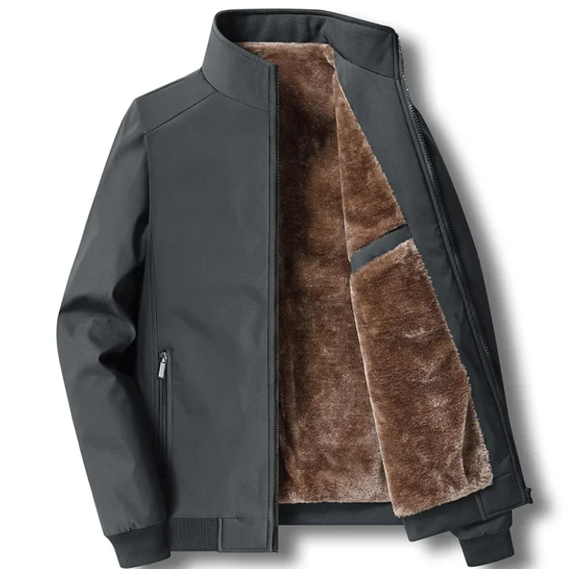 Fleece gefütterte Jacke - Winddichte Herrenjacke mit Reißverschluss für Herbst und Winter-Grau-S-Chaps Herrenmode