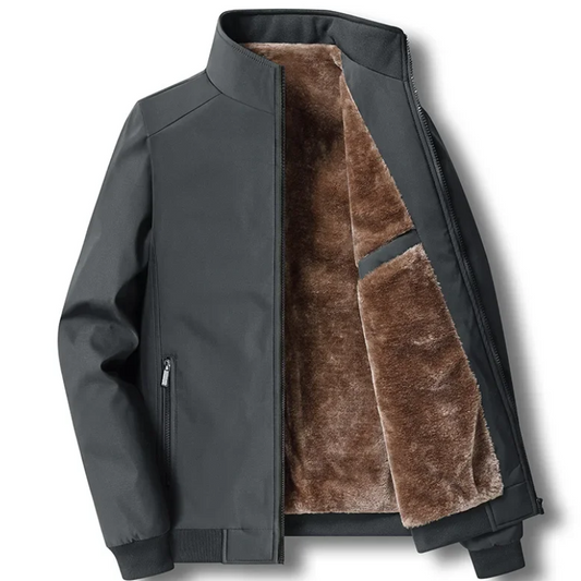 Fleece gefütterte Jacke - Winddichte Herrenjacke mit Reißverschluss für Herbst und Winter-Grau-S-Chaps Herrenmode