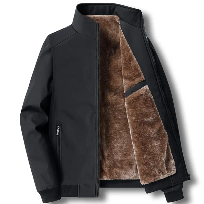 Fleece gefütterte Jacke - Winddichte Herrenjacke mit Reißverschluss für Herbst und Winter-Schwarz-S-Chaps Herrenmode