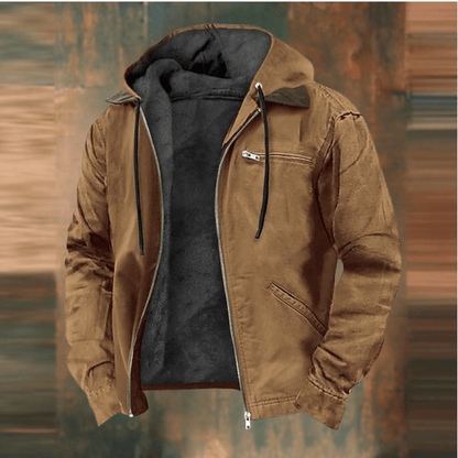Fleece-gefütterte Jacke – mit Kapuze – mit Reißverschluss – Winterjacke – Herrenjacken-Braun-S-Chaps Herrenmode