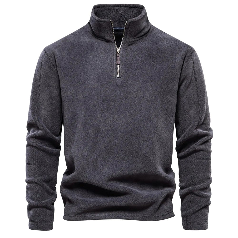 Fleece mit Viertelreißverschluss – warm – Langarm – Herren-Pullover mit halbem Reißverschluss – Herrenbekleidung-Grau-S-Chaps Herrenmode