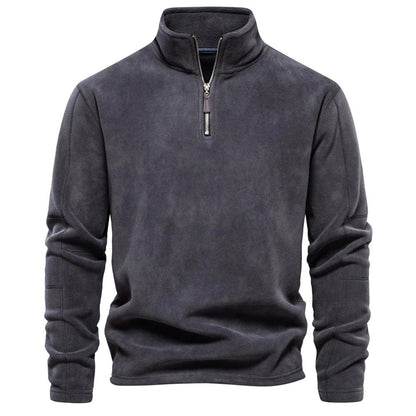 Fleece mit Viertelreißverschluss – warm – Langarm – Herren-Pullover mit halbem Reißverschluss – Herrenbekleidung-Grau-S-Chaps Herrenmode