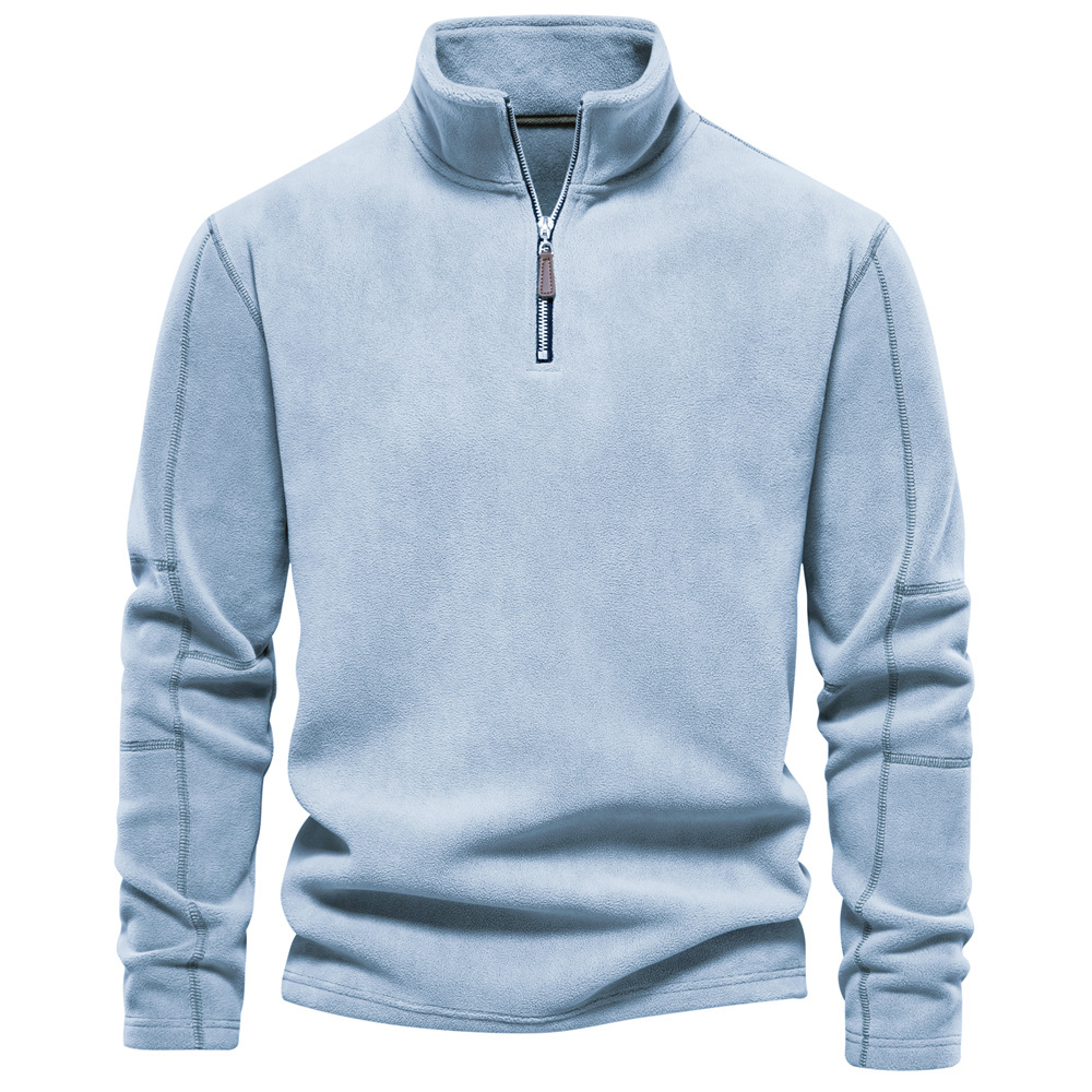 Fleece mit Viertelreißverschluss – warm – Langarm – Herren-Pullover mit halbem Reißverschluss – Herrenbekleidung-Hellblau-S-Chaps Herrenmode