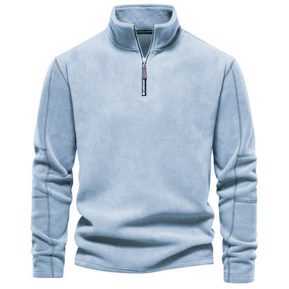 Fleece mit Viertelreißverschluss – warm – Langarm – Herren-Pullover mit halbem Reißverschluss – Herrenbekleidung-Hellblau-S-Chaps Herrenmode