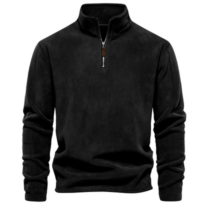 Fleece mit Viertelreißverschluss – warm – Langarm – Herren-Pullover mit halbem Reißverschluss – Herrenbekleidung-Schwarz-S-Chaps Herrenmode