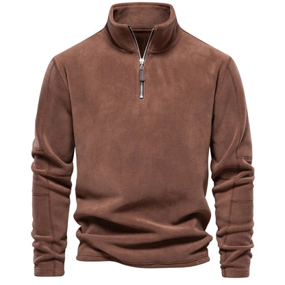 Fleece mit halbem Reißverschluss – Warm – Fleece-Pullover mit kurzem Reißverschluss – Herrenbekleidung-Braun-S-Chaps Herrenmode