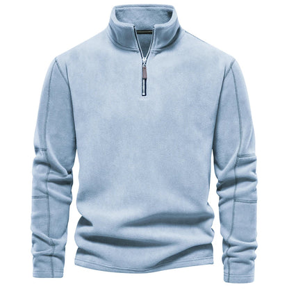Fleece mit halbem Reißverschluss – Warm – Fleece-Pullover mit kurzem Reißverschluss – Herrenbekleidung-Hellblau-S-Chaps Herrenmode
