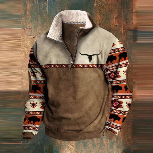 Fleece mit halbem Reißverschluss | Warm | Tasche | Herren-Fleecepullover mit halbem Reißverschluss | Winterkleidung-Dunkelbraun-S-Chaps Herrenmode