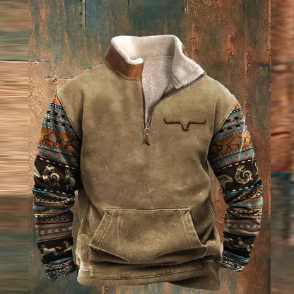 Fleece mit halbem Reißverschluss | Warm | Tasche | Herren-Fleecepullover mit halbem Reißverschluss | Winterkleidung-Khaki-S-Chaps Herrenmode