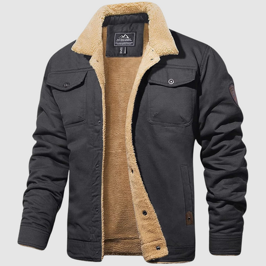 Fleecegefütterte Jacke | Knopfleiste | Brusttaschen | Winterjacke | Herrenjacke-Grau-S-Chaps Herrenmode