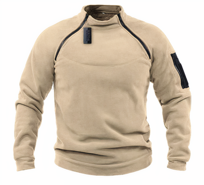 Fleecehemd - Herren Quarter Zip Fleece Sweater Pullover-Beige-S-Chaps Herrenmode