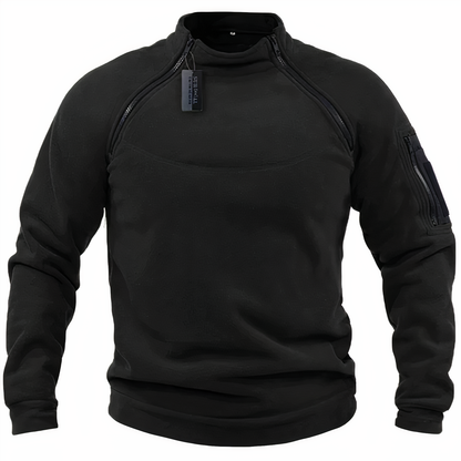 Fleecehemd - Herren Quarter Zip Fleece Sweater Pullover-Schwarz-S-Chaps Herrenmode