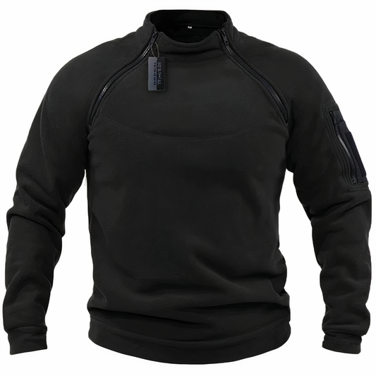 Fleecehemd - Herren Quarter Zip Fleece Sweater Pullover-Schwarz-S-Chaps Herrenmode