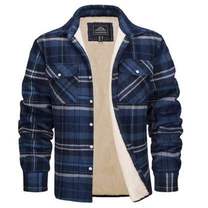Fleecehemd - Karierte Button-up-Jacke für Männer-Blau-Grau-S-Chaps Herrenmode